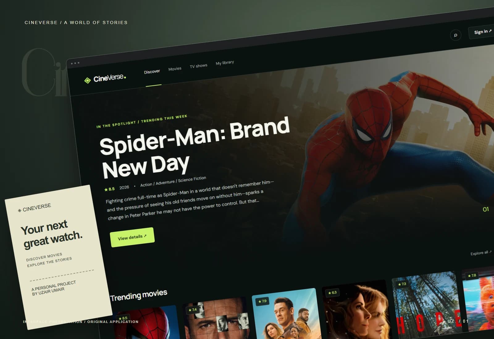 CineVerse alternate interface detail composition