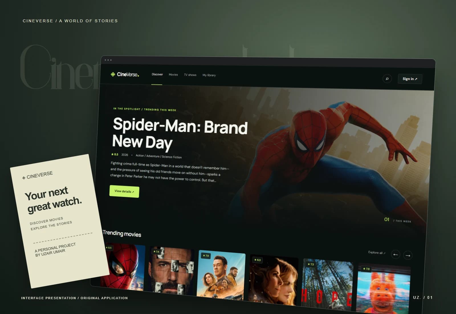 CineVerse — art-directed presentation of the original application interface